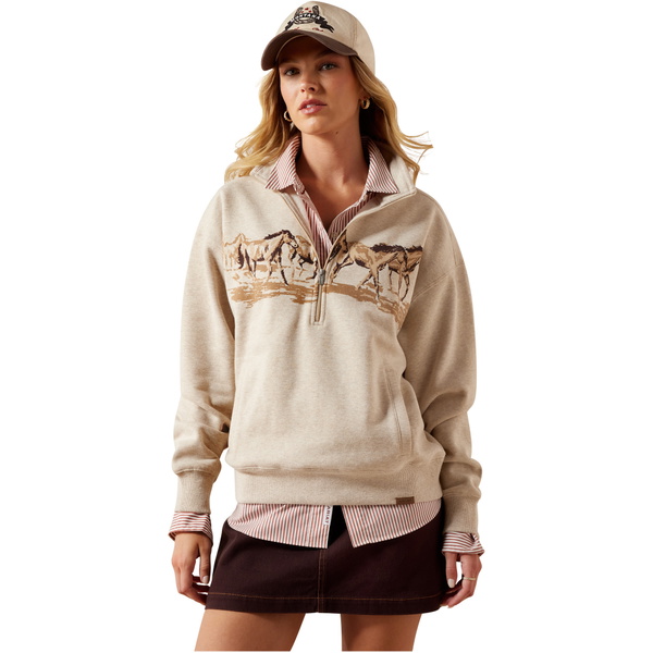 2026 Ariat Dames Hardlopen Wild 1/2 Zip Sweatshirt 10079255 - Oatmeal Heather
